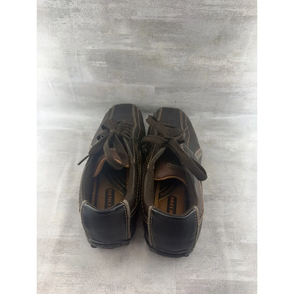 Skechers Men 61181 Relaxed Fit Leather Casual Sneakers Brown Bicycle Toe Size 8